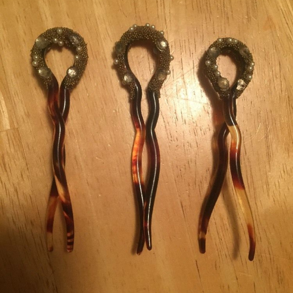 lot set 5 Vintage Faux Tortoise Shell Hairpins Rhinestones main image 6